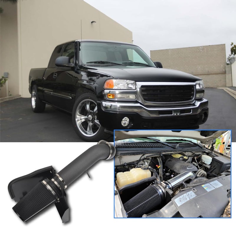 GESEXI 4" Cold Air Intake System + Heat Shield Compatible with 1999-2006 GMC/Chevy V8 4.8L/5.3L/6.0L Silverado 1500/2500/3500 (Black & Black) - Image 4